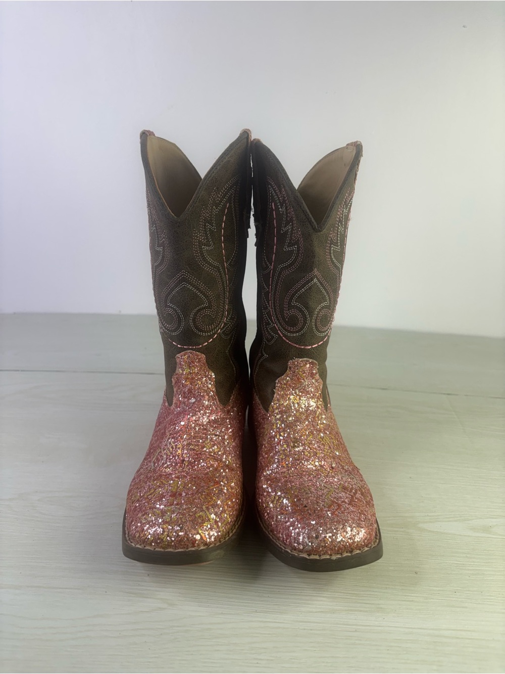 Roper little girls glitter pink southwest square toe western cowboy boots sz 3 - Picture 2 of 8